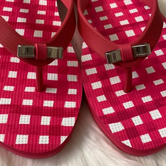 COACH Painted Gingham Flip Flop Sandals Sz 8 - Picture 3 of 4